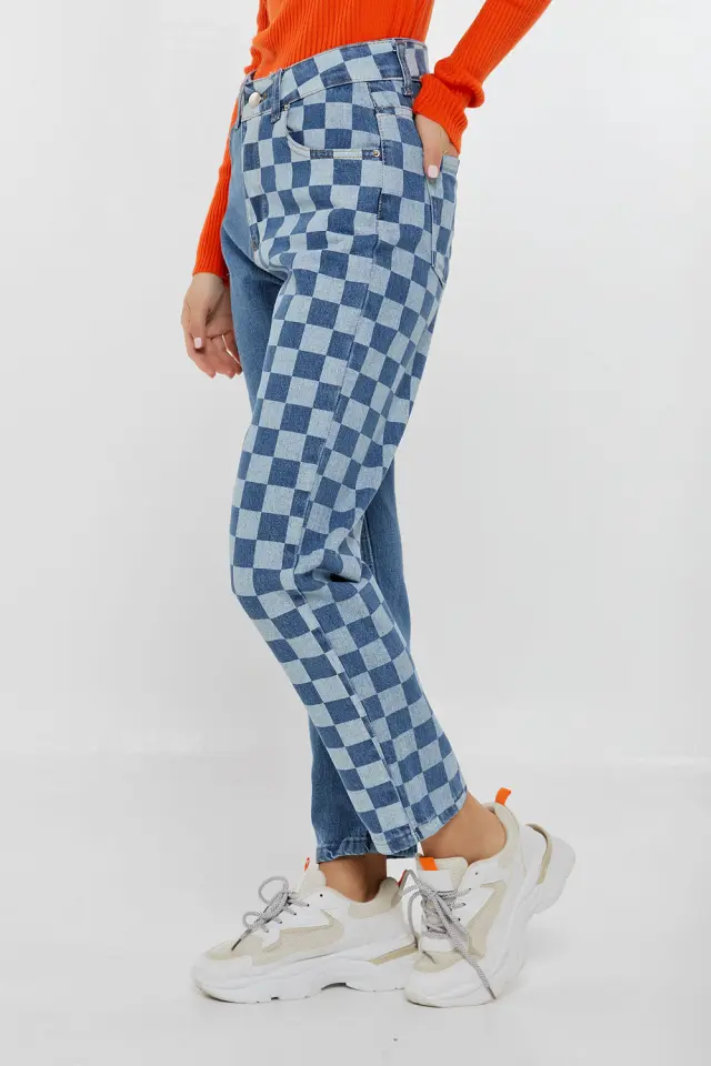 Παντελόνι Jean Chess Print Μπλέ 2