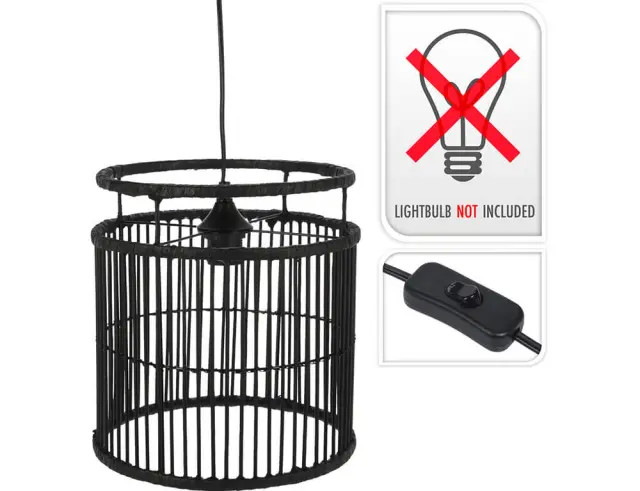 Φωτιστικό οροφής ρεύματος Ξύλο Willow/Rattan με λαμπτήρα Ε27 και διαστάσεις 28x28x30cm - Μαύρο NB1305220 2