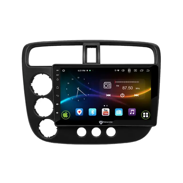 VenCore Οθόνη Multimedia Android 15 9" 9109A MTK6762 Octa-Core 2GB/32GB IPS με Πρόσοψη, CarPlay, Android Auto και Υποστήριξη Κάμερας Οπισθοπορείας AHD για Honda Civic 2001-2005 – Μαύρη (3236-10007-0445B) 2