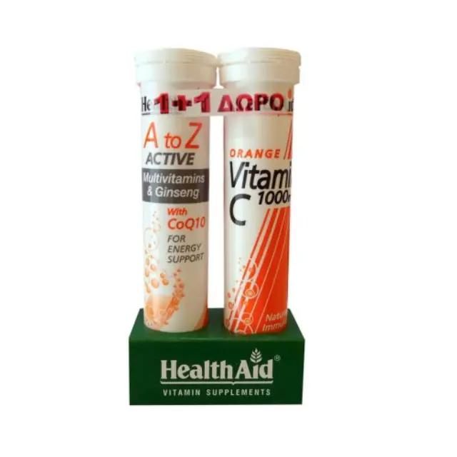 Health Aid A To Z Active Multivitamins Ginseng & Q10 Tutti Fruti 20tabs ΔΩΡΟ Vitamin C Orange 1000mg 20tabs (Τόνωση - Ενέργεια) 2