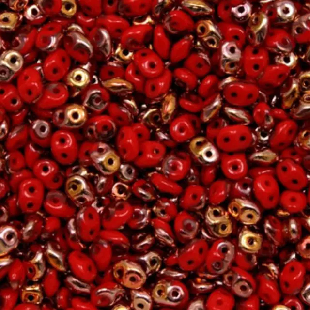 Χάντρα Superduo - Opaque Coral Red Capri Gold- 2.5x5mm ~7gr