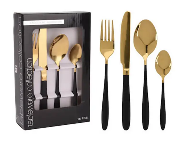 Σετ Μαχαιροπίρουνα Excellent Houseware ανοξείδωτα Χρυσά με μαύρη λαβή - 16τμχ CC4100740 2