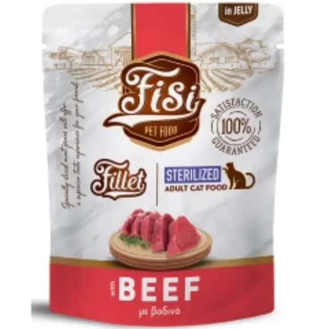 Fisi Fillet Sterilized Pouch Beef Φακελάκια Υγρής Τροφής για Στειρωμένες Γάτες με Βοδινό σε Ζελέ 85gr