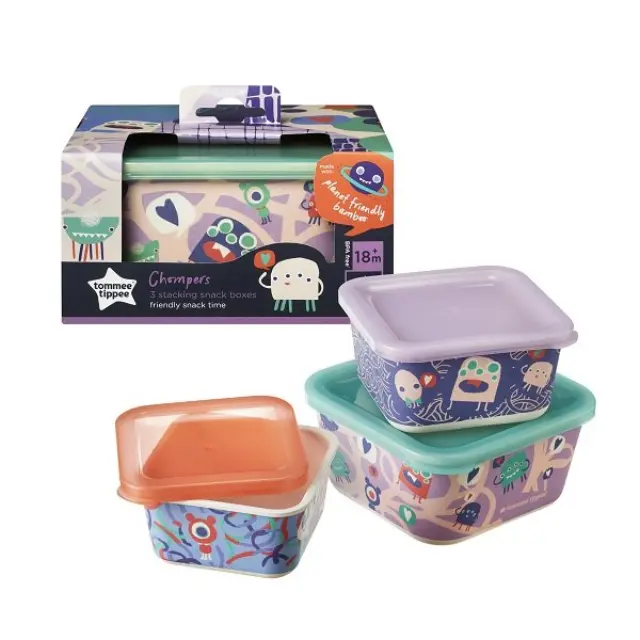 Tommee Tippee Chompers Δοχεία Φαγητού Bamboo (18+ μηνών) 3pcs