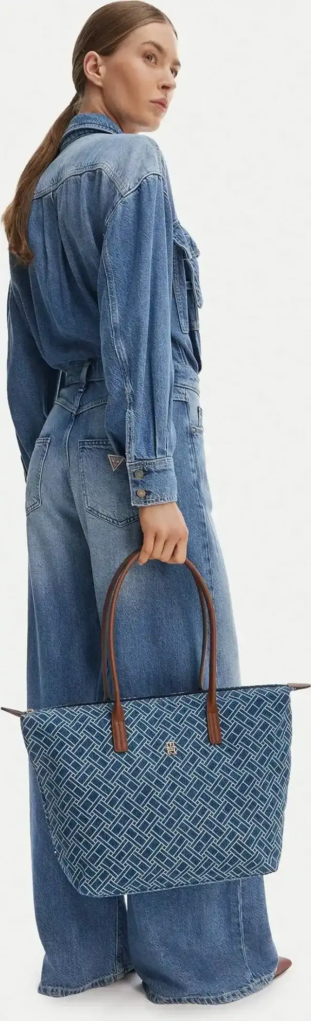 Tommy Hilfiger Γυναικεία Μεγάλη Τσάντα Tote Popette Denim Flag Μπλε 3