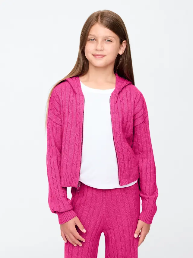 Παιδικό CashSoft Cable-Knit Πουλόβερ Φούτερ Super pink neon - XS