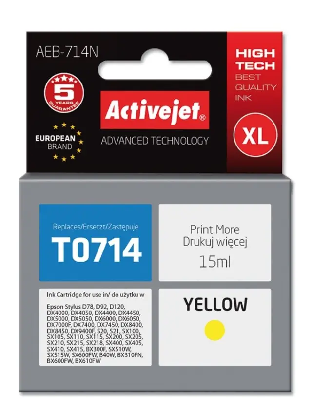 Activejet AEB-714N Ink (replacement for Epson T0714, T0894, T1004 Supreme 15 ml yellow)