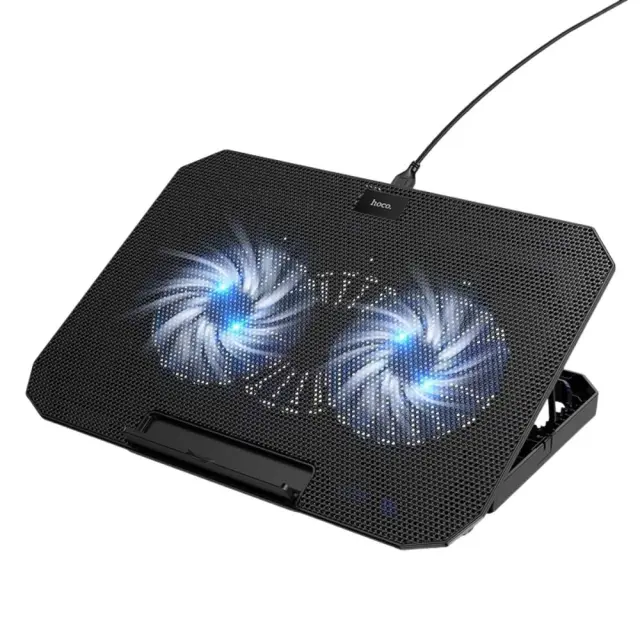 Laptop Cooler Hoco GA4 Jade Μαύρο με 2 Ανεμιστηράκια 7 Επιπέδων Έντασης και Φωτισμό για Φορητούς Υπολογιστές έως 17"