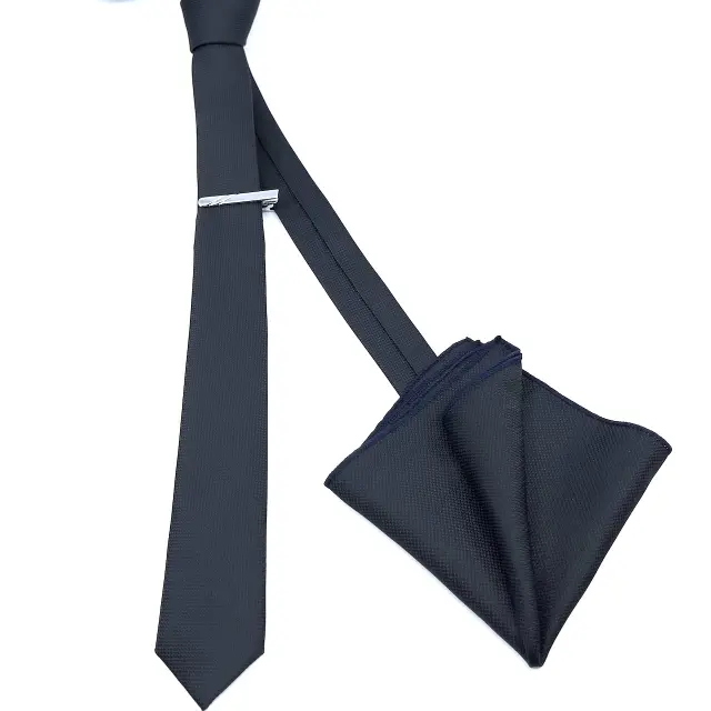 Μαύρη Oxford Γραβάτα Slim 4,5 cm Σετ με Μαντηλάκι 2