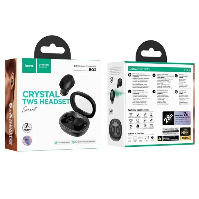 Wireless Hands Free Hoco EQ3 Smart TWS V5.3 με Πλήκτρο Ελέγχου Συμβατό με Siri και 7h Ώρες Λειτουργίας Λευκά 3