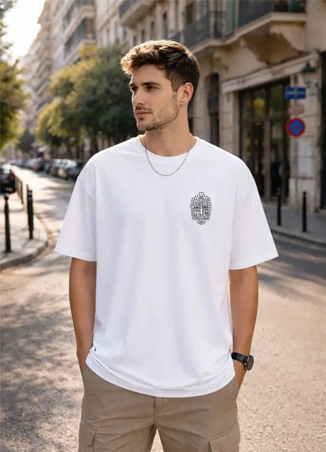 T-shirt Noshame® Oversized Λευκό με τύπωμα Totem - 152647 - XXL 2