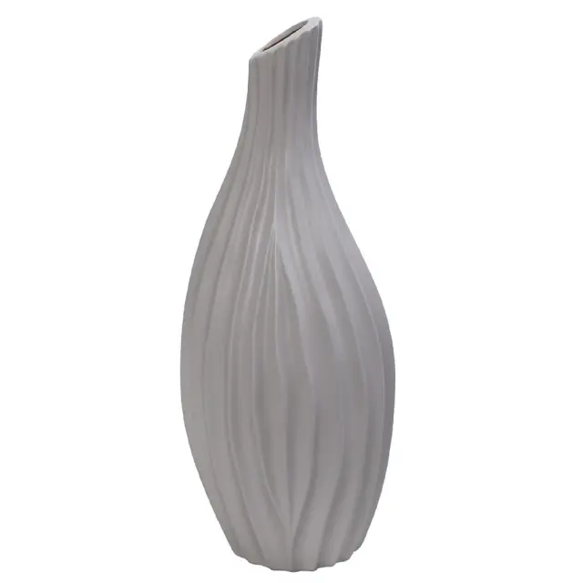 Βάζο κεραμικό ριγέ ανοιχτό γκρι 19,5x16x56cm Espiel MIG103