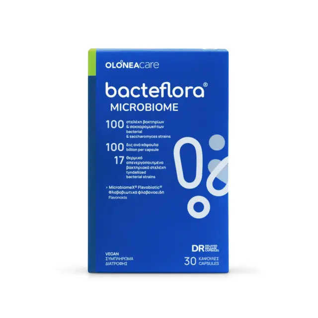 Olonea | Bacteflora Microbiome Συμβιωτικό Νέας Γενιάς Πολλαπλών Στελεχών για την Αποκατάσταση της Ισορροπίας του Εντερικού Μικροβιώματος | 30 Κάψουλες