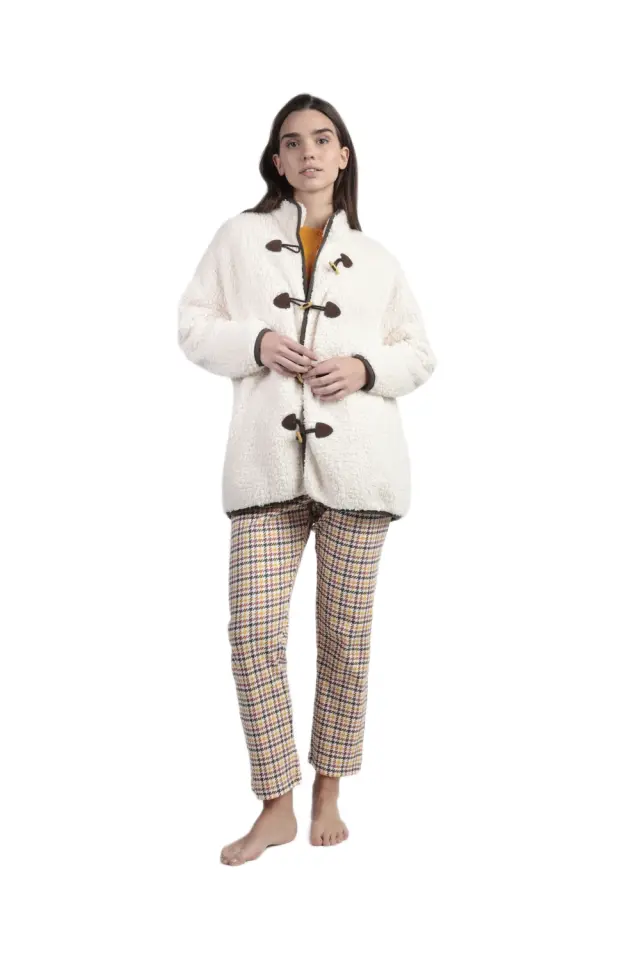 Admas γυναικεία μακριά ζακέτα teddy fleece τύπου μοντγκόμερι ADM-67278-226-1