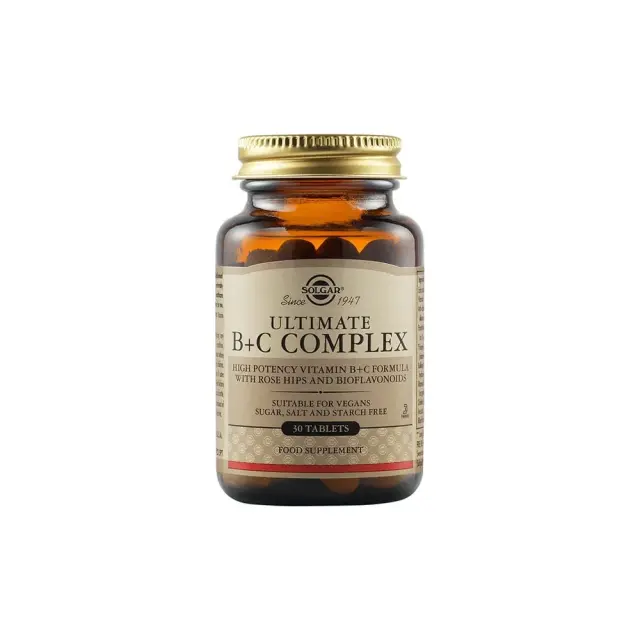Solgar Ultimate B + C Complex, Συμπλήρωμα Διατροφής με Σύμπλεγμα Βιταμινών Β και C  30 ταμπλέτες
