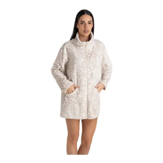Rachel Γυναικεία Ζακέτα Fleece με Φερμουάρ Hearts, Χρώμα Μπεζ
