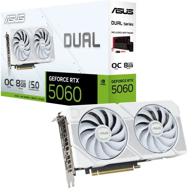 Asus GeForce RTX 5060 DUAL OC WHITE 8GB (white, DLSS 4, 3x DisplayPort, 1x HDMI 2.1)