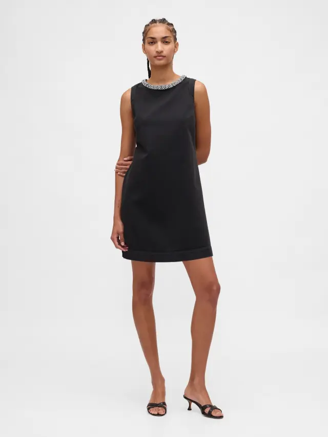 Jewel-Neck Mini Shift Φόρεμα Black