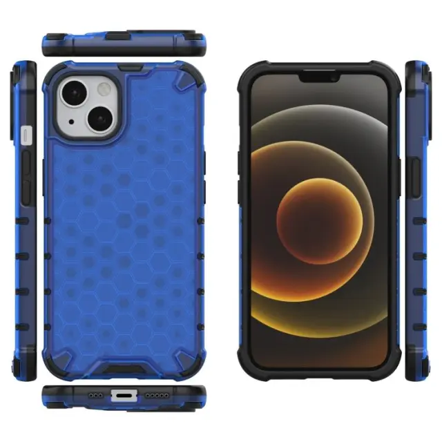 Θήκη Σιλικόνης με Κορδόνι για το Λαιμό Για iPhone 13/14- Honeycomb Μπλε OEM