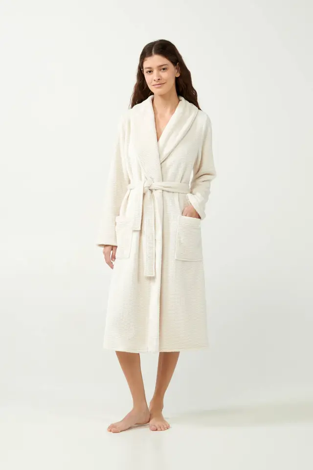 Vamp Γυναικεία Ρόμπα Μακρυά με Ζώνη και Τσέπες Beige Skin 2