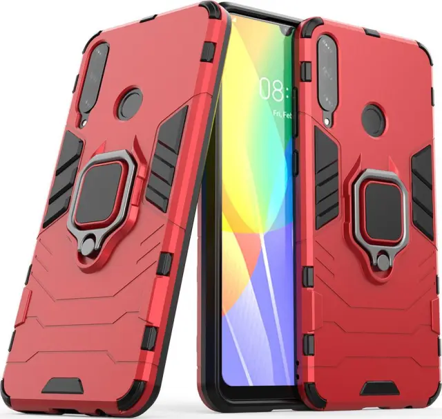 Ring Armor Tough Rugged Case Ανθεκτική Θήκη με Kickstand για Huawei Y6P - Κοκκινο (9111201907577)