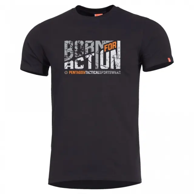 Pentagon Ageron "Born for Action" T-Shirt-Μπλουζάκι Μακό για Τακτική-Καθημερινή Χρήση - 01-Black-Μαύρο