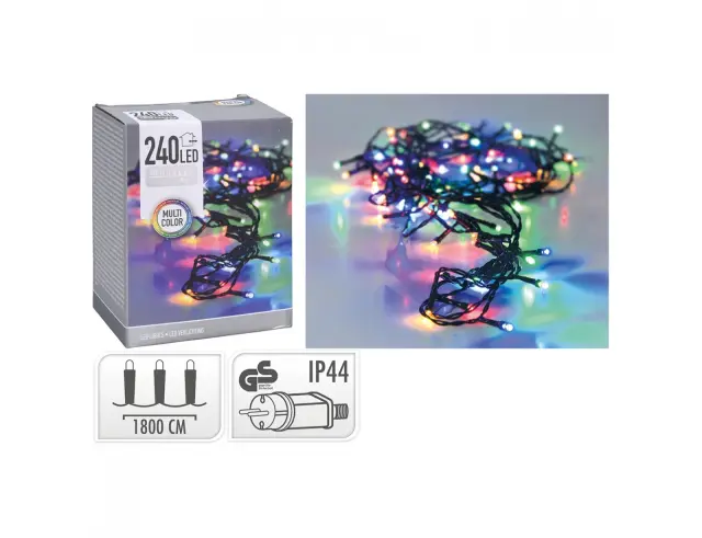 240 Φωτάκια LED - 17,93 Μέτρα + 3 Μέτρα σύνδεσης, Κανονική Διάταξη, Πράσινο καλώδιο PVC - Πολύχρωμο AX7402040 2