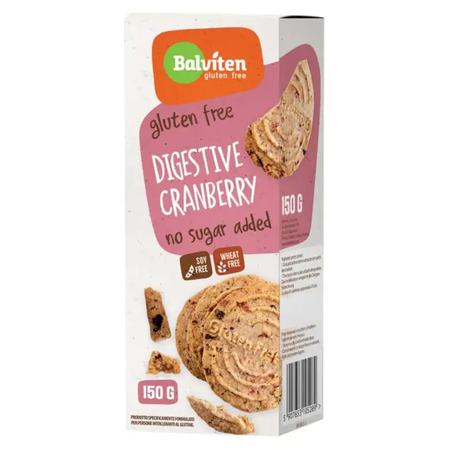 Μπισκότα Digestive με Κράνμπερι Xωρίς Γλουτένη & Ζάχαρη 150g - Balviten