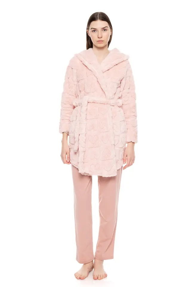 W1682 - Baby Pink - ROBE HOOD FLEECE LOVE