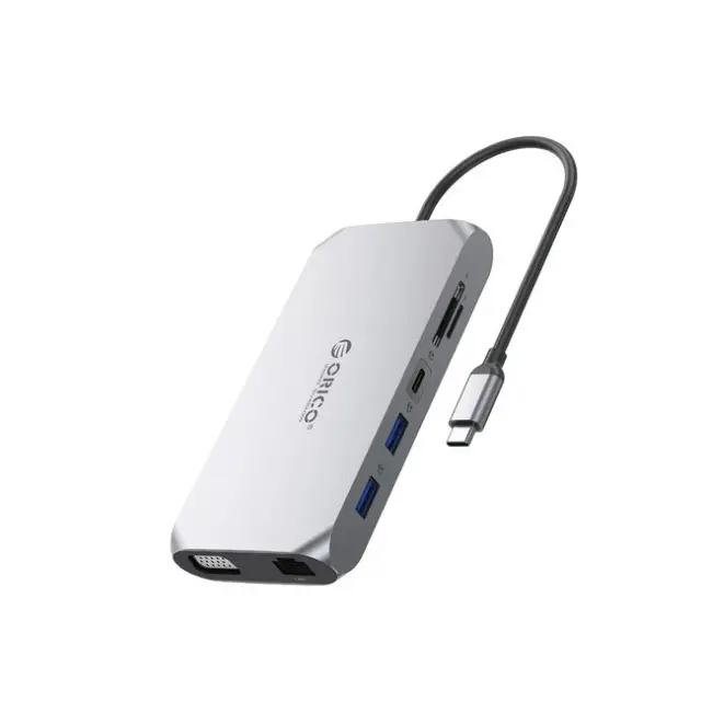 Orico Docking Station XCR 12in1 2x USB-A 3.1 1x USB-A 2.0 1x USB-C PD 100W 1x USB-C 3.1 2x HDMI 2.0 4K60Hz 1x VGA 1080p 1x SD 3.0 1x microSD 3.0 1x RJ45 Gigabit Ethernet 1x Audio CTIA 3.5mm Gray
