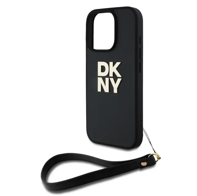 DKNY PU Leather Stack Logo Wrist Strap Case for iPhone 16 Pro Max Black 3