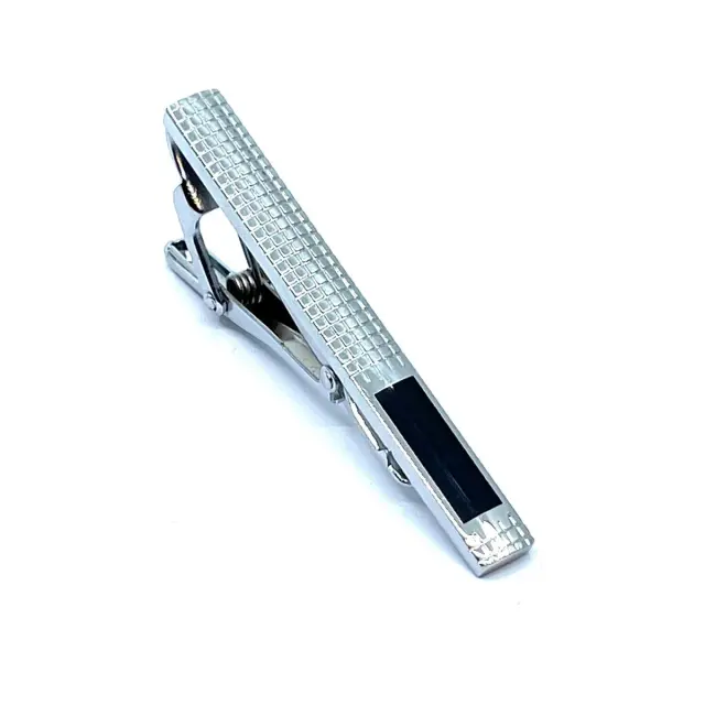 Ασημί Μαύρο Κλιπ Γραβάτας 5,5 cm με Σμάλτο – LGTC/5.5-28