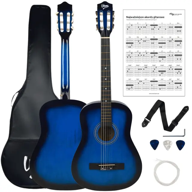 V-TONE CG ONE BB classical guitar 4/4 blueburst to learn for beginners picks strap spare strings cover chords set