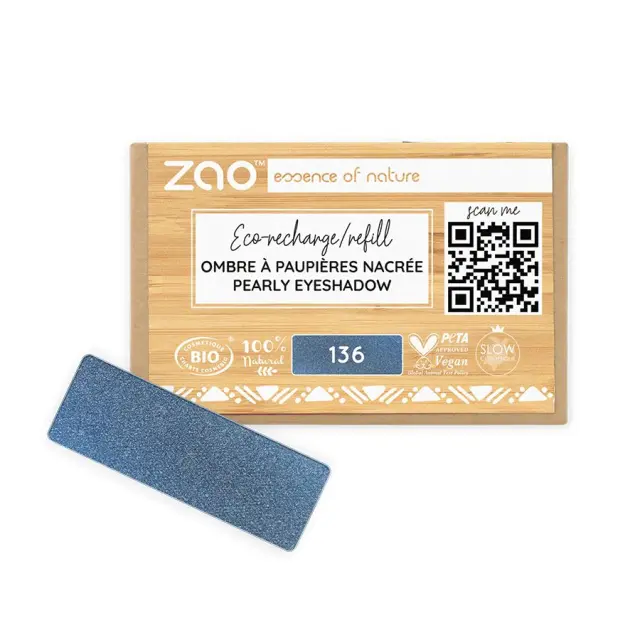 Zao Organic Eyeshadow Rectangle Pearly Refill - Βιολογική Pearly Σκιά Ματιών (Ανταλλακτικό) - Zao 136 Night Blue