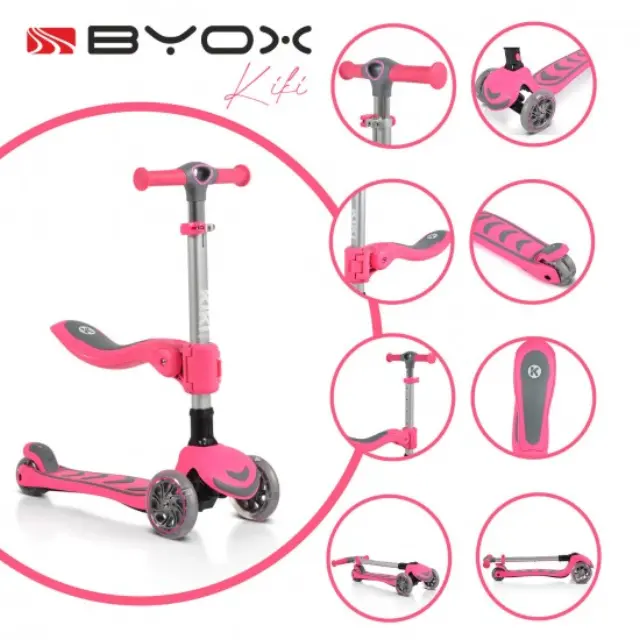 Byox Παιδικό Πτυσσόμενο πατίνι scooter με κάθισμα Byox Kiki Pink 2