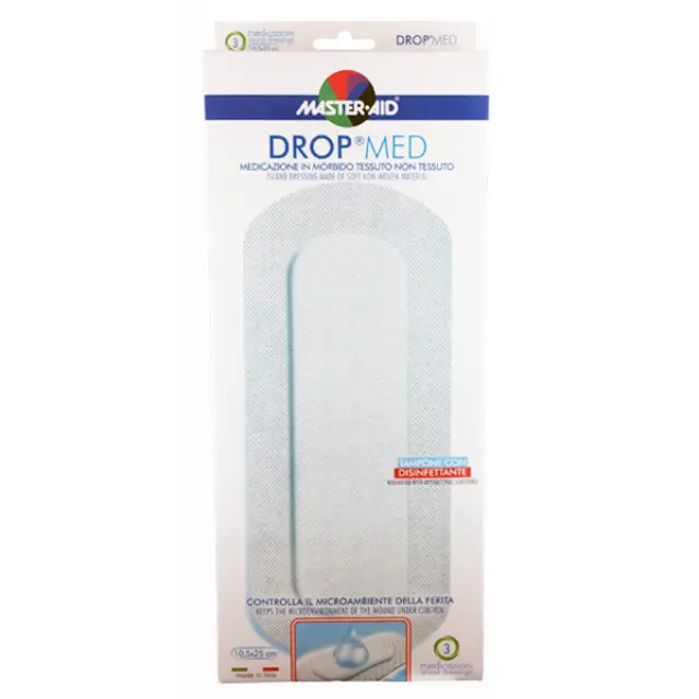 Master Aid Drop Med Αυτοκόλλητες Αντικολλητικές Γάζες 10,5x25cm (6x20,2), 3 τεμάχια