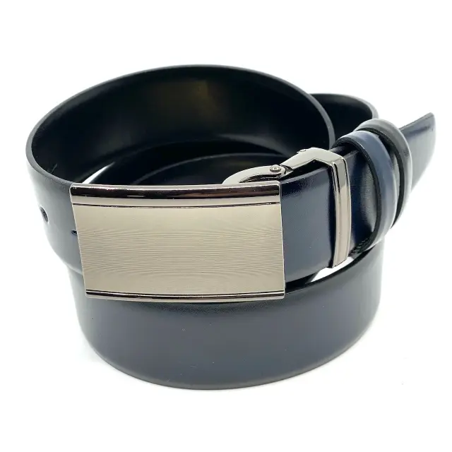 Μαύρη Μπλε Ζώνη Διπλής Όψης P.U. Leather με Αγκράφα Πλακάκι 3,5 cm