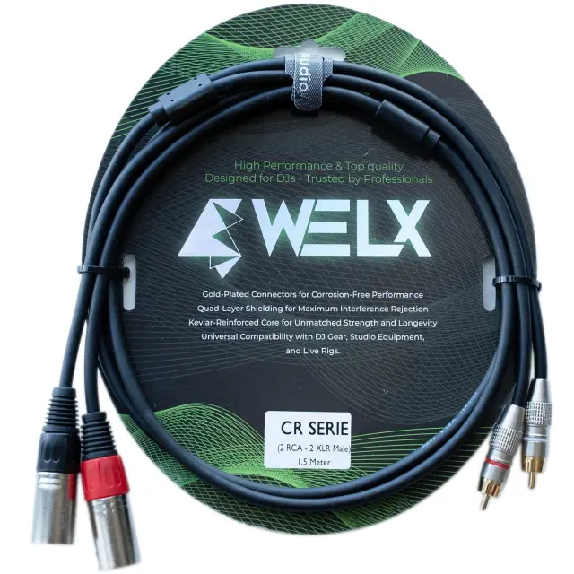 WELX Premium 2 X FEMALE XLR to 2 X MALE 6.5mm TRS JACK Cable – 3m (CTM) (Black) 3