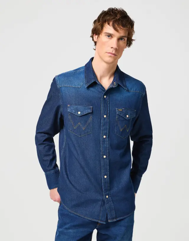 Wrangler Ανδρικό 27MW DARK STONE Τζιν Πουκάμισο – Blue - L