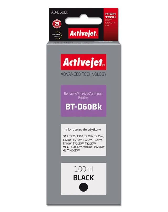 Activejet AB-D60Bk Ink Cartridge (replacement for Brother BT-D60Bk Supreme 100 ml black)