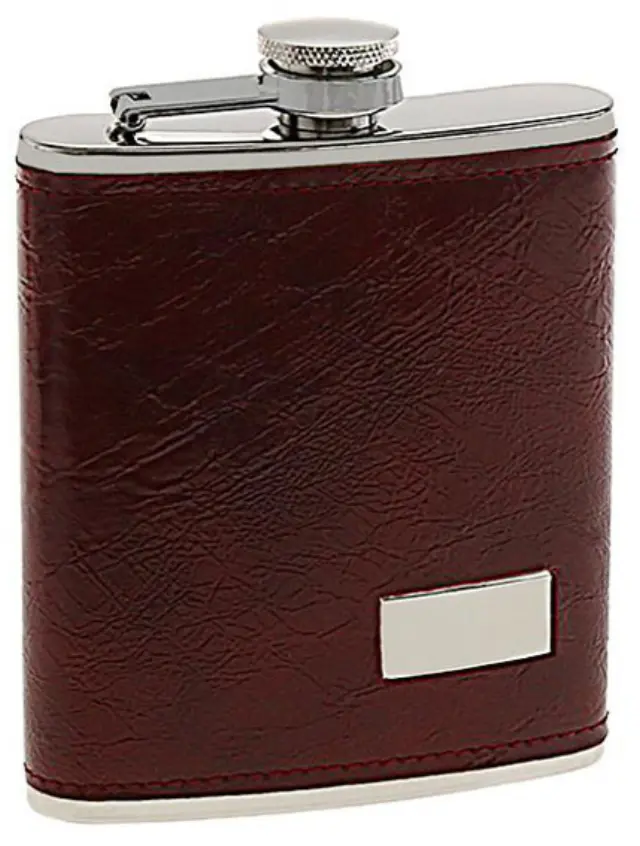 Hip Flask Φλασκί Ποτού Leather Red Brown Καφέ (F010) - 210ml