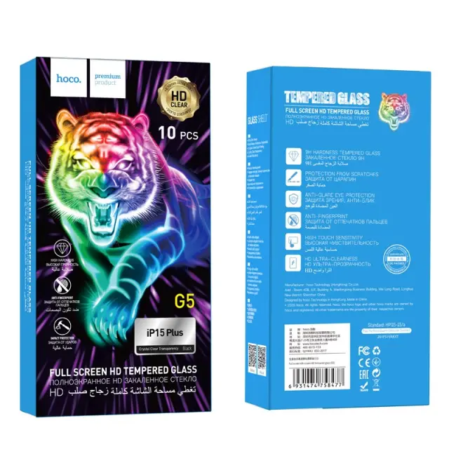 Tempered Glass Hoco G5 0.33mm Full Silk Screen HD 2.5D για Apple iPhone 16 Plus 15 Plus Σετ 10τεμ. 2