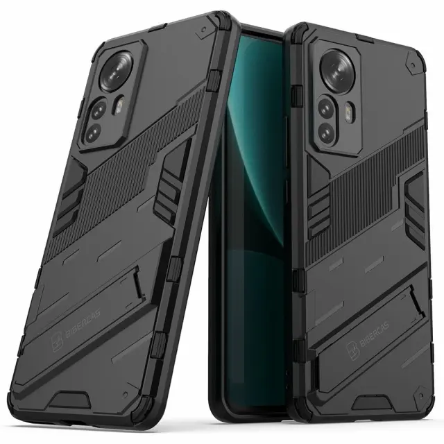 Υβριδική Θήκη Σιλικόνης για Xiaomi 12 Pro - Με Δυνατότητα Kickstand Black OEM