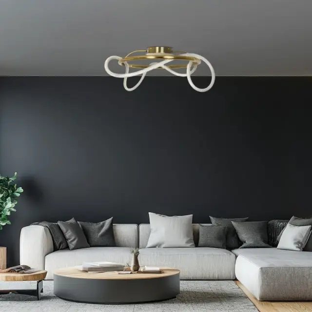 LED Μοντέρνο Φωτιστικό Οροφής GLOW 34Watt CCT σε Χρυσό Πλατίνα και Λευκό Νήμα KLV-101-0149 2