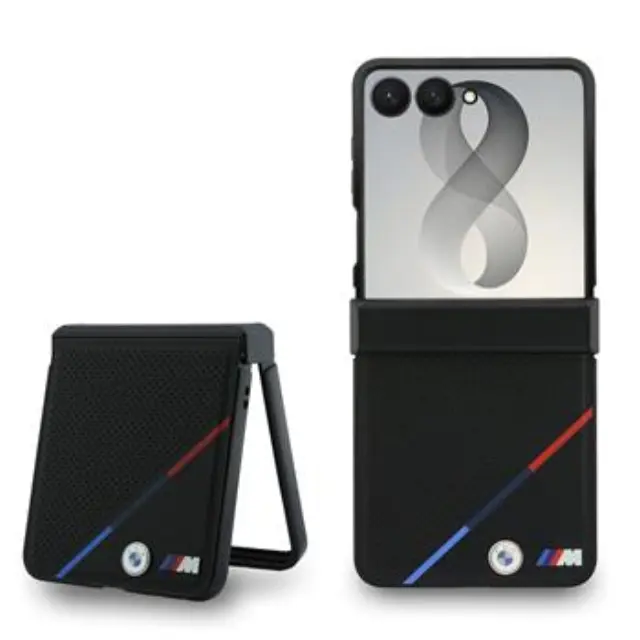 BMW M PU Perforated Tricolor Stripe Magnetic Case for Samsung Galaxy Z Flip 8 Black