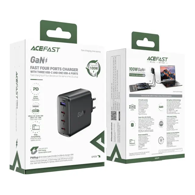 Φορτιστής Ταξιδίου Acefast A94 Fast Charging με 3xUSB-C + 1xUSB-A PD100W GaN Μαύρος 2
