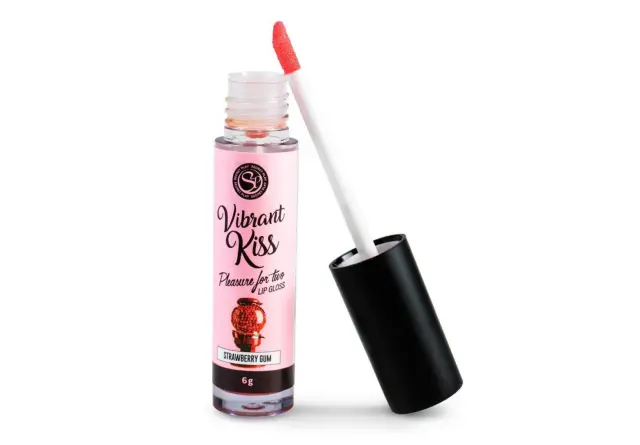 Διεγερτικό Τζελ Με Γεύση & Δόνηση - Secret Play Lip Gloss Vibrant Kiss Strawberry Gum 6gr 2