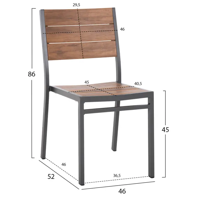 ΚΑΡΕΚΛΑ ΑΛΟΥΜΙΝΙΟΥ FB96063.02 ΣΚΟΥΡΟ ΓΚΡΙ ΜΕ POLYWOOD 46x52x86Υεκ. 2