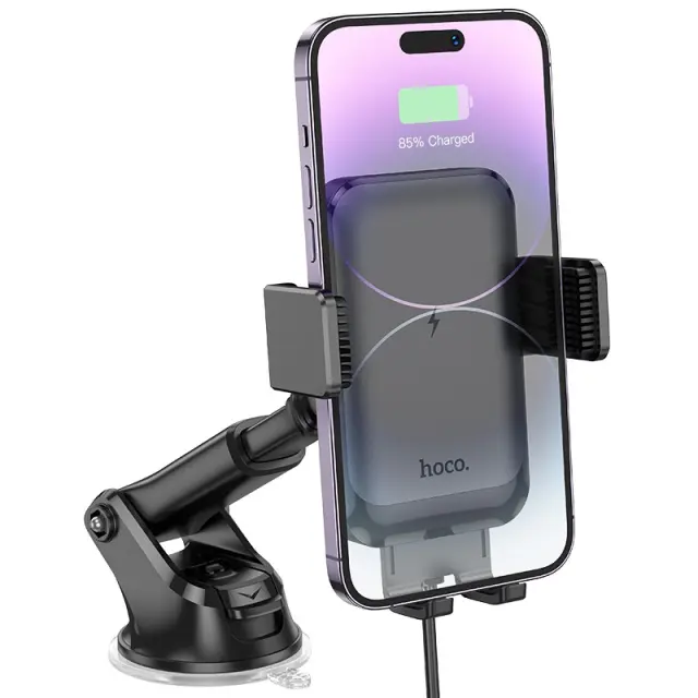 Βάση Στήριξης Αυτοκινήτου Hoco HW9 Climber στο Ταμπλό για 4.5"-7" με Wireless Fast Charger 15W και Επεκτεινόμενο Βραχίονα Μαύρη 3