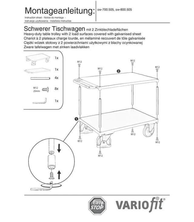 Variofit sw-700.505 Τρόλεϊ Βαρέως Τύπου 2 Επιπέδων Γαλβανιζέ για Φορτίο Βάρους ως 500kg 2